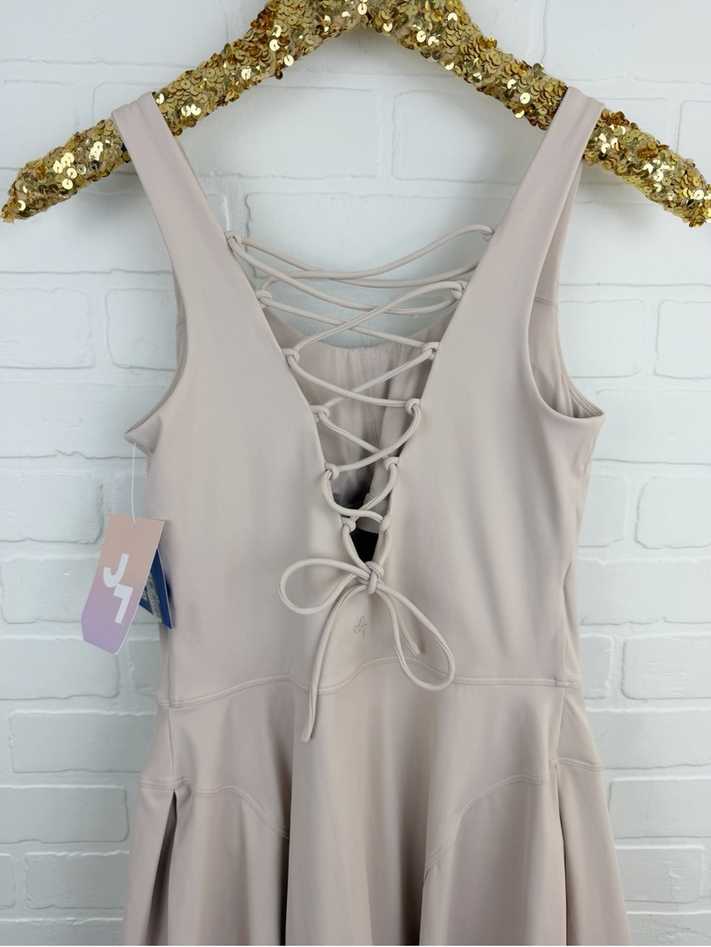 Joy Lab Lace Up Sleeveless Dress With Shorts Beige Size Small - Picture 6 of 8